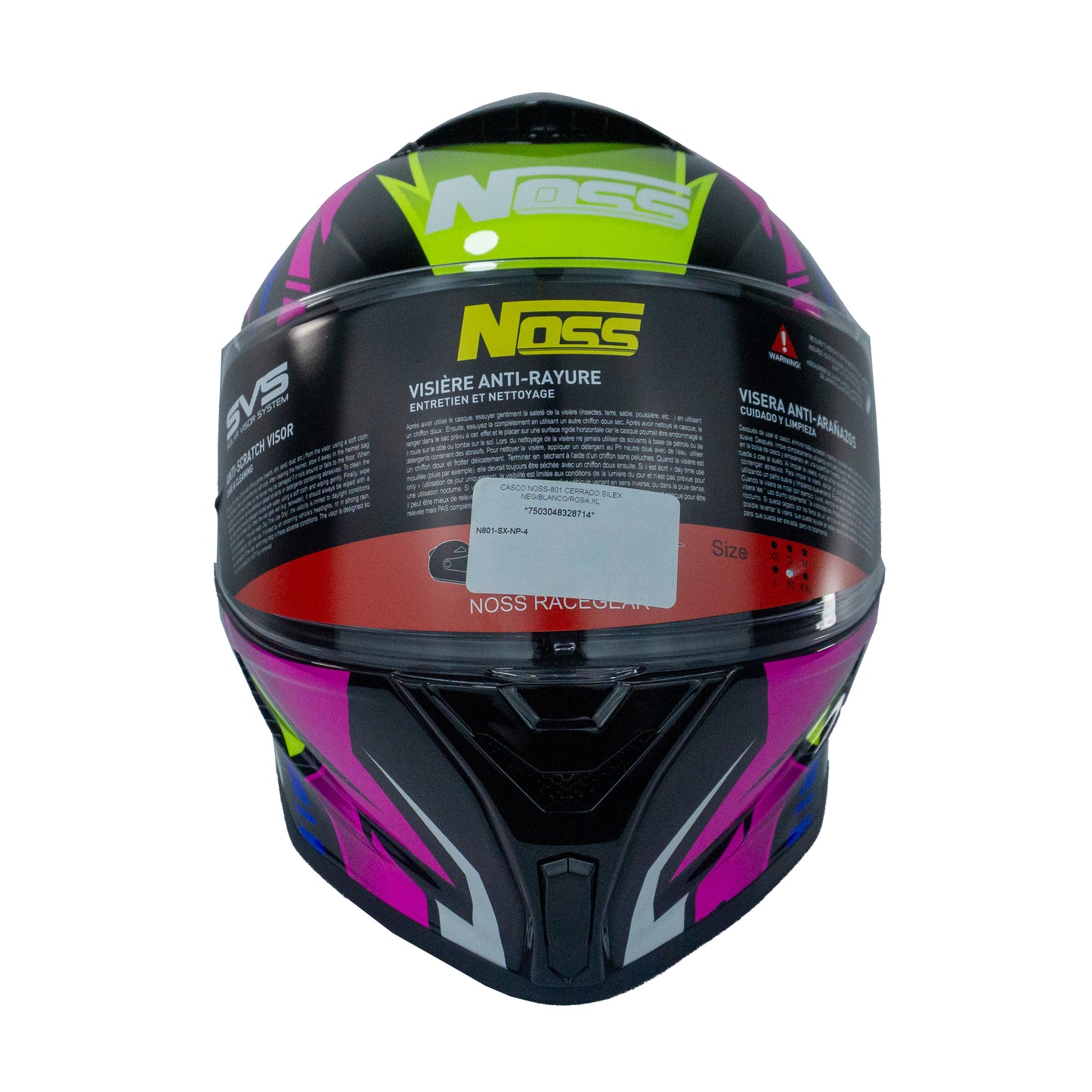 CASCO NOSS-801 CERRADO SILEX NEG/BLANCO/ROSA XL