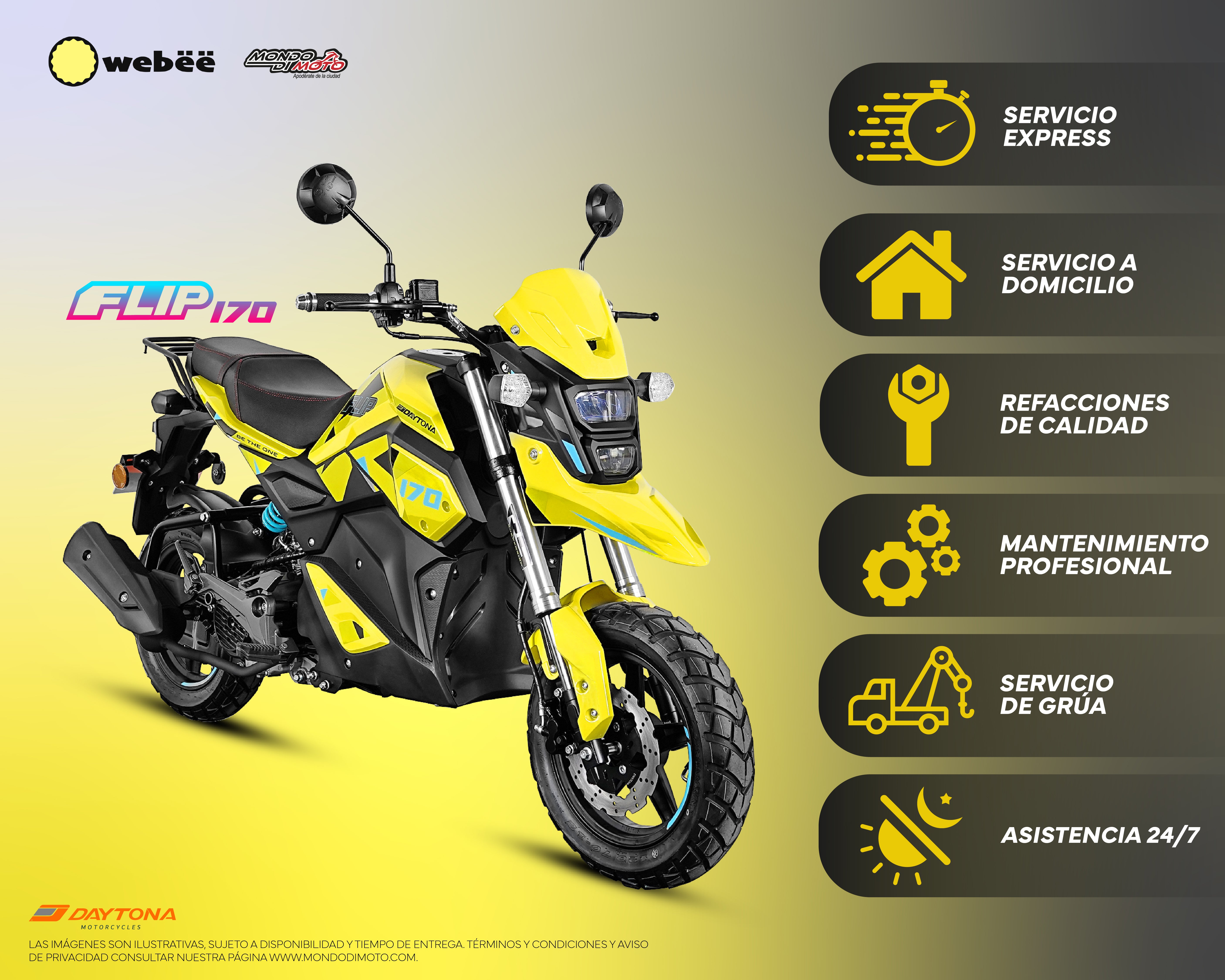 MOTOCICLETA DAYTONA FLIP 170 AMARILLO 2026